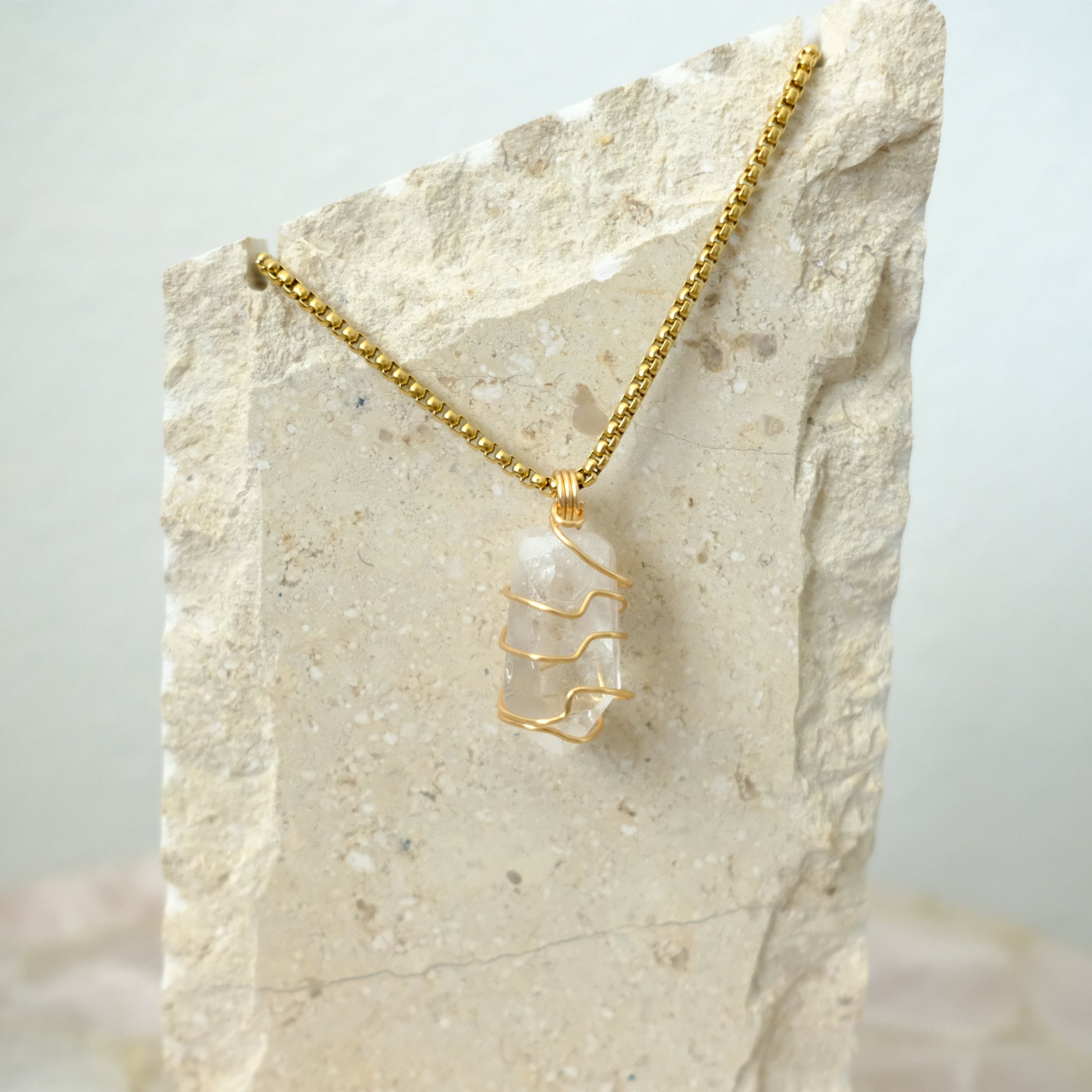 Handmade Clear Quartz necklace with gold plating, crystal jewelry for clarity, healing, and spiritual alignment