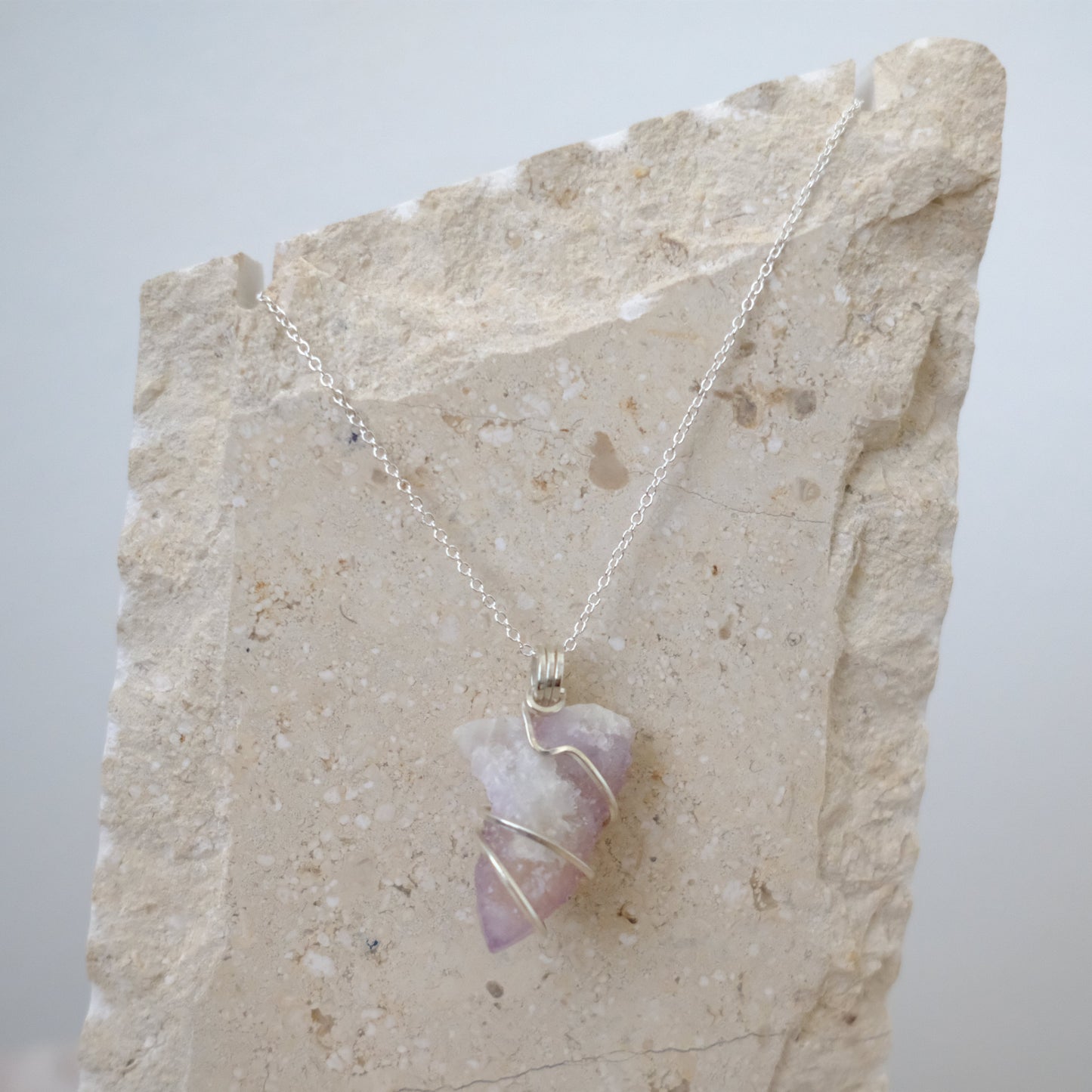 "Handmade amethyst spirit aura quartz necklace in sterling silver – healing crystal jewelry"