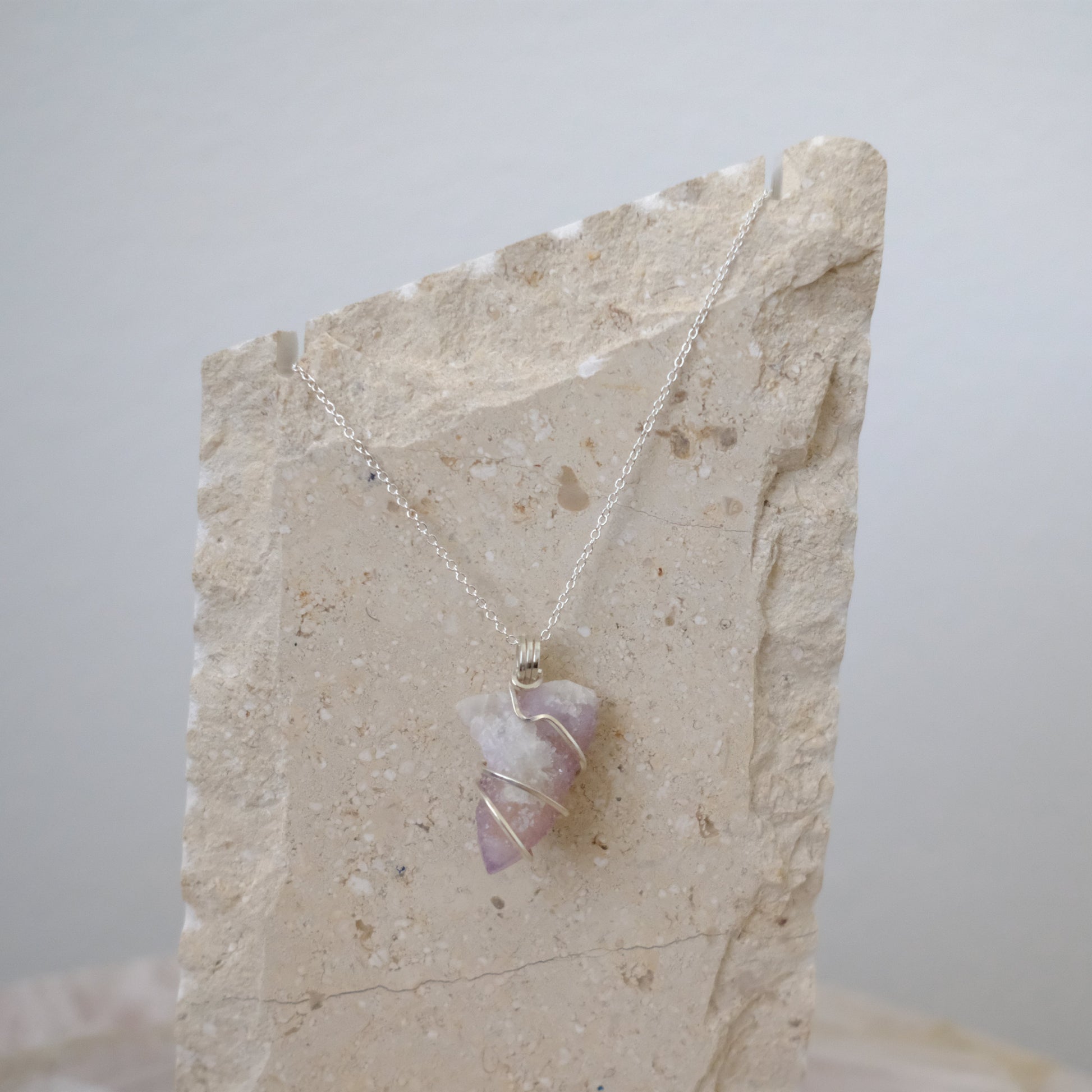 "Elegant amethyst spirit aura quartz necklace in .925 sterling silver – artisan-made crystal jewelry"