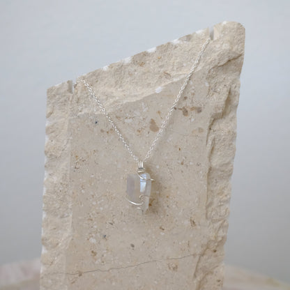 “Handmade Sterling Silver Angel Aura Quartz Necklace featuring genuine rainbow-hued crystal pendant on 18-inch sterling silver chain, symbolizing peace, joy, and spiritual healing.”