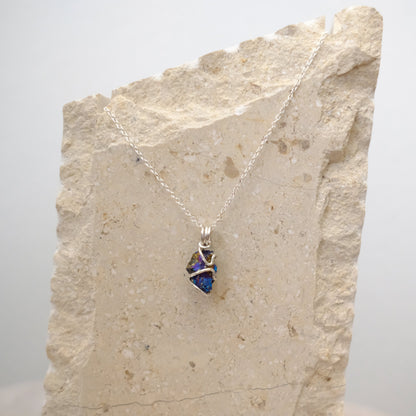 Handmade Chalcopyrite crystal necklace wrapped in sterling silver
