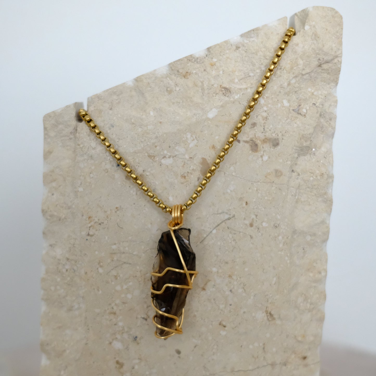 Handmade gold plated Obsidian crystal necklace with natural black gemstone pendant, luxury spiritual jewelry