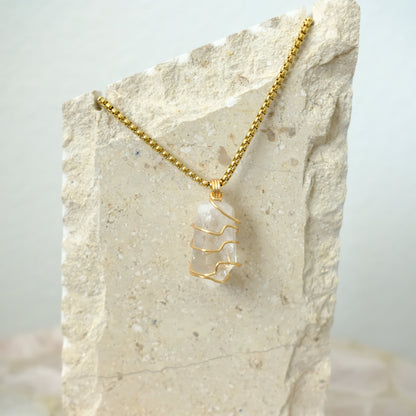 Handmade Clear Quartz necklace with gold plating, crystal jewelry for clarity, healing, and spiritual alignment