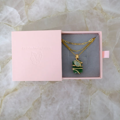 Two-Tone Jade triple-layered gold-plated necklace in luxury gift packaging from J’s Divine Jewelry Designs