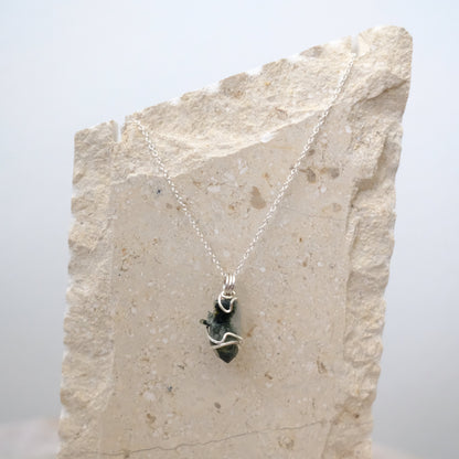 Handmade Green Phantom Quartz necklace wrapped in sterling silver