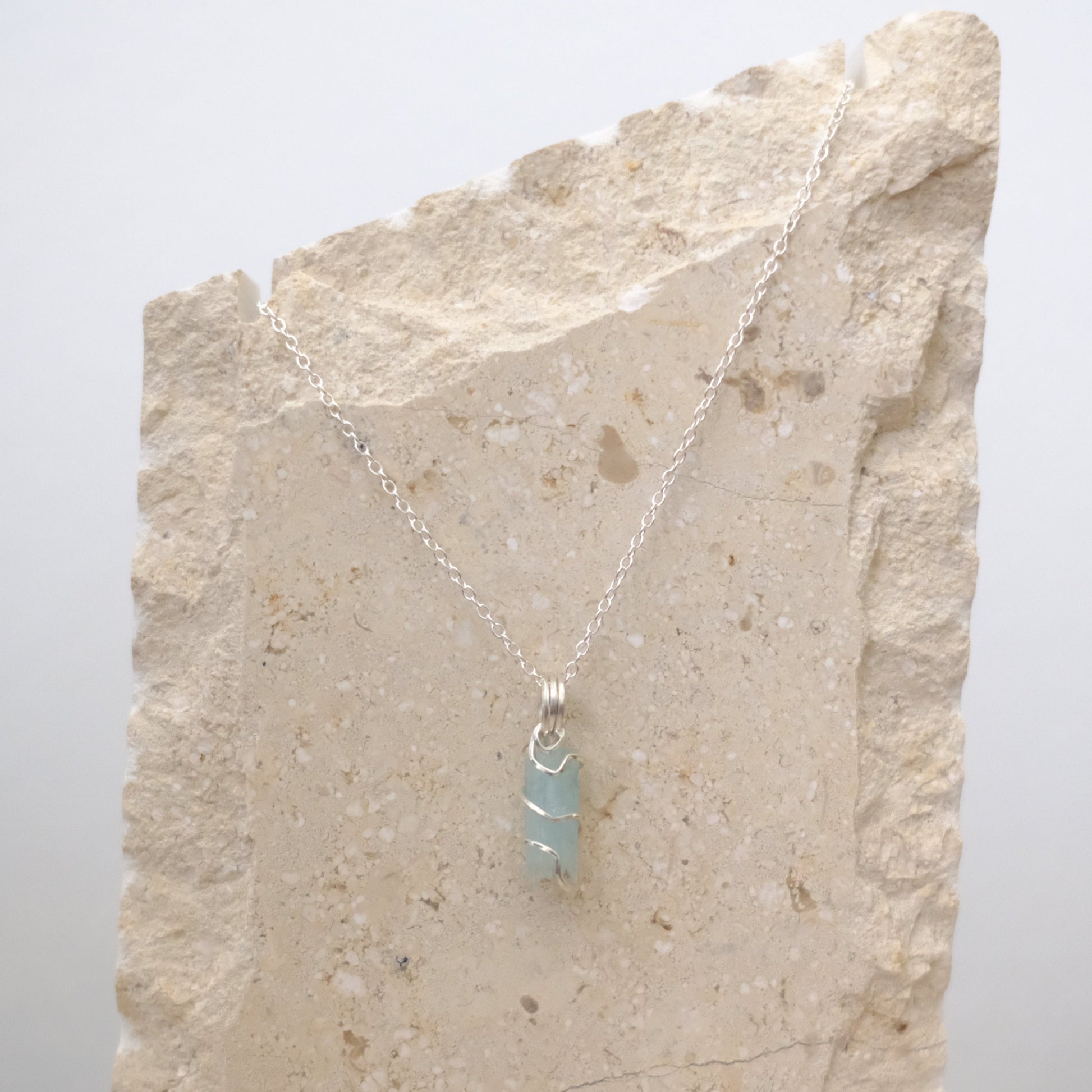 Handmade aquamarine crystal necklace on sterling silver chain